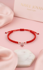 Pulsera Tejida Plata 950 con Dije Ojo Turco Rojo Regulable