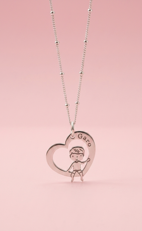 Collar Plata 950 con Dije Niño en Corazón Personalizado 45cm