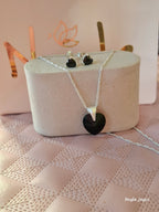 Set Collar y Aretes Plata 925 con Cristal Swarovski Negro