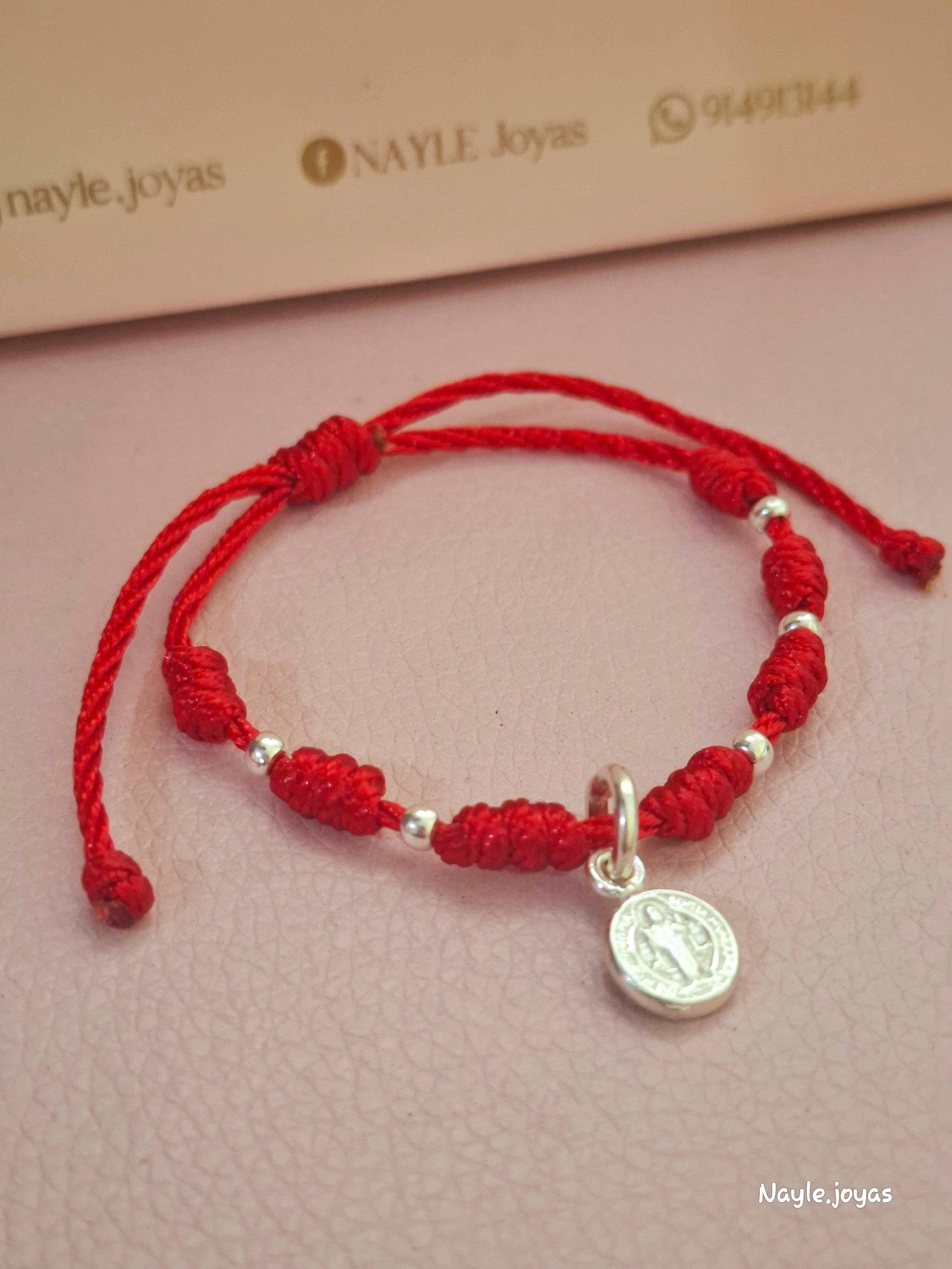 Pulsera 7 nudos roja con San Benito