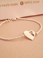 Pulsera Chaquiras Plata 950 con Dije Corazón Mapa del Perú 18cm