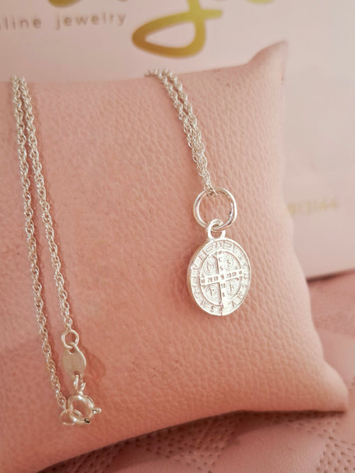 Collar Plata 950 Medalla San Benito Protector 45cm