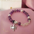 Pulsera Plata 950 con Amatista Natural y Dije Libélula 18cm