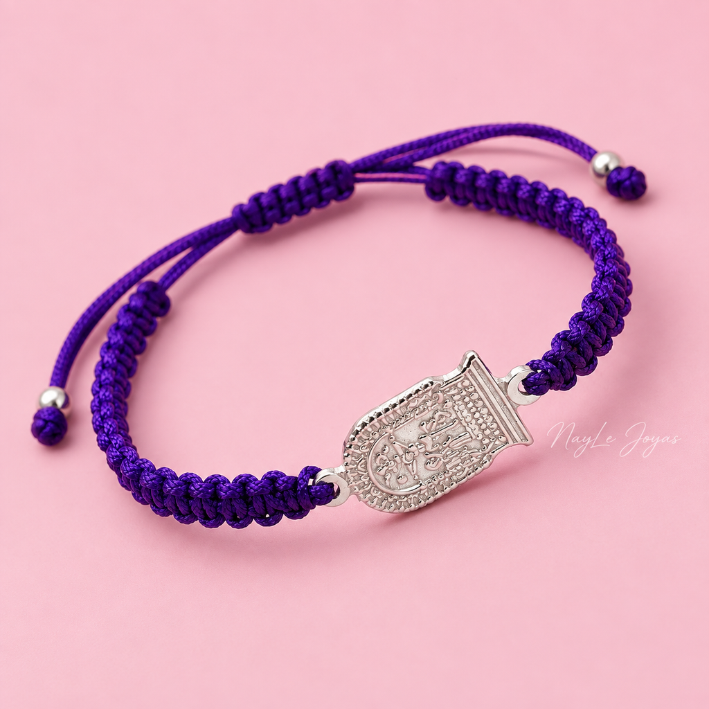 Pulsera del Señor de los Milagros Tejida en Algodón con Dije de Plata 950