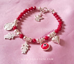 Pulsera Plata 950 con Muranos y 5 Dijes Colgantes 18cm