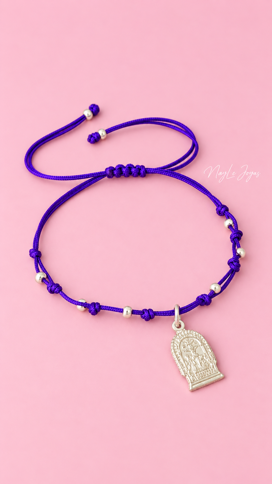 Pulsera del Señor de los Milagros Tejida en Algodón con Dije de Plata 950