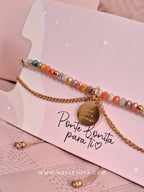 Pulsera Tejida Acero Dorado con Dije Frase Grabada Regulable