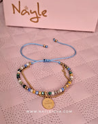 Pulsera Tejida Acero Dorado con Dije Frase Grabada Regulable